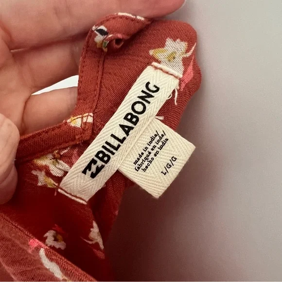 Billabong Size Large Shake It Again Orange Floral Wide Leg Belted Jumpsuit - Picture 9 of 13